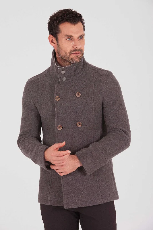 Lounge Wear Slim Fit Notch Lapel JPTR Vegas Wool Light Brown Overcoat, Light Brown-Beige Lounge Wear Slim Fit Notch Lapel JPTR Vegas Wool Light Brown Overcoat, Light Brown-Beige