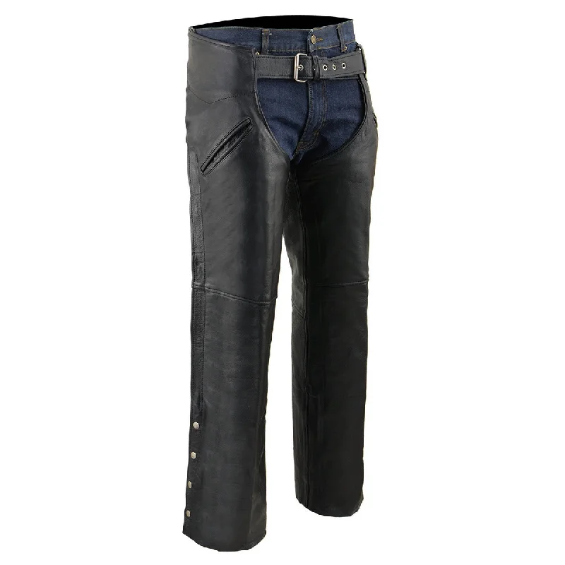 Noble And Elegant Milwaukee Leather Men's Black Leather Slash Pocket- Biker Motorcycle Riders Chap- SH1103NL