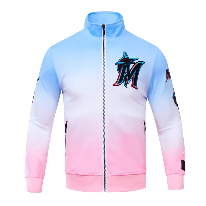 Breezy Outfits MLB MIAMI MARLINS LOGO MEN'S TRACK JACKET (BLUE/WHITE/PINK)