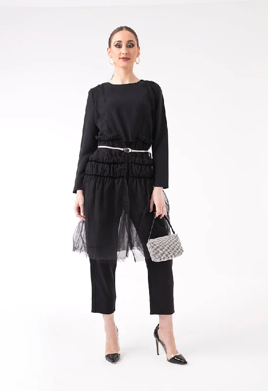 European And American Style Pleated Long Tulle Outerwear