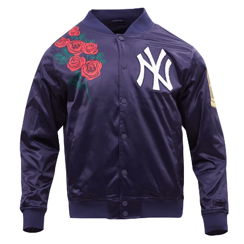 Romantic Temperament MLB NEW YORK YANKEES ROSE MEN'S SATIN JACKET (MIDNIGHT NAVY)