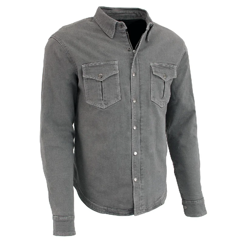 Versatile Style Milwaukee Leather MPM1621 Men's Grey Long Sleeve Flannel Biker Shirt w/ CE Armor - Reinforced w/ Aramid Fibers Versatile Style Milwaukee Leather MPM1621 Men's Grey Long Sleeve Flannel Biker Shirt w/ CE Armor - Reinforced w/ Aramid Fibers