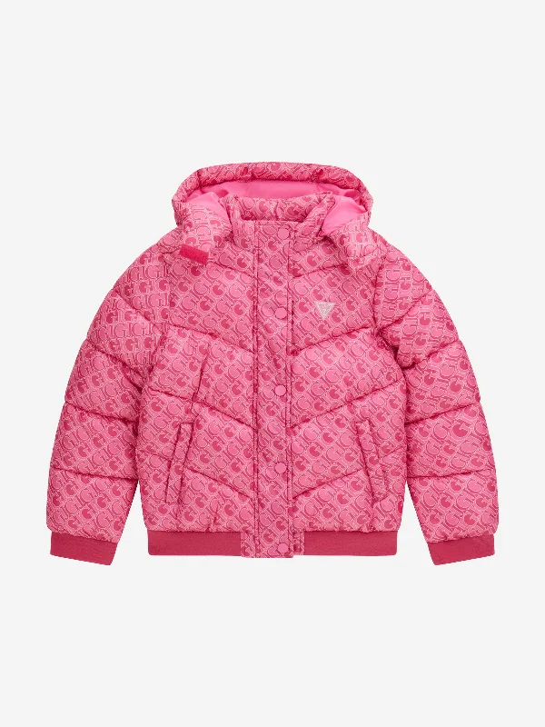 Relaxed Clothing Guess Girls Hooded Puffer Jacket in Pink