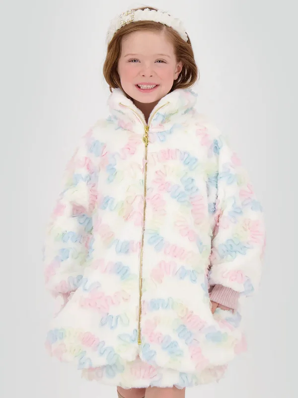 Easy Chic Angels Face Girls Oscars Pastel Fur Jacket in White