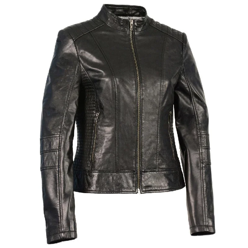 French Style Milwaukee Leather Women's Zip Front Stand Up Collar Black Leather Jacket SFL2860 French Style Milwaukee Leather Women's Zip Front Stand Up Collar Black Leather Jacket SFL2860