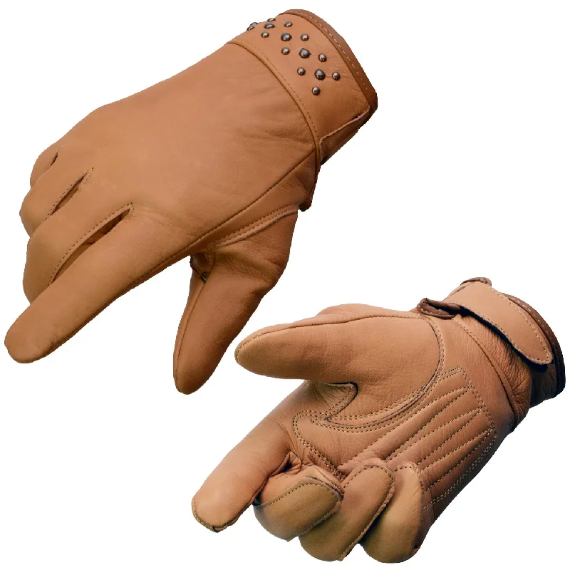 Weekend Comfort Wear Milwaukee Leather MG7760 Women's Saddle Leather Gel Palm Lightweight Motorcycle Hand Gloves W/ Stylish ‘Wrist Detailing’