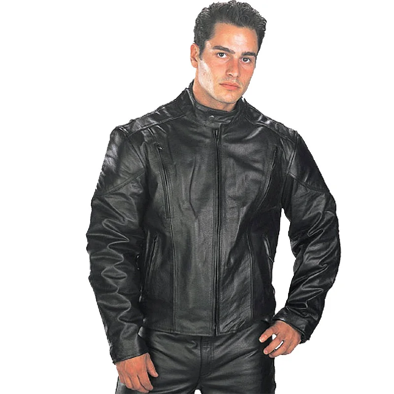 College Style Xelement B7201 Men's 'Speedster' Black Top Grade Leather Motorcycle Jacket with Zip-Out Lining