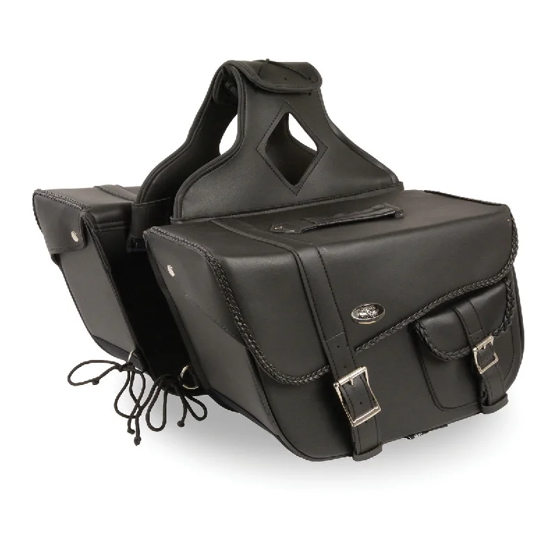 Luxury Fashion Milwaukee Leather SH665ZB Black Large Braided Zip Off PVC Throw Over Motorcycle Saddle Bag