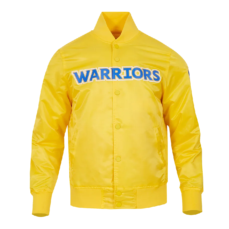 Design And Tailoring NBA GOLDEN STATE WARRIORS TEAM BIG LOGO MEN'S SATIN JACKET (YELLOW)