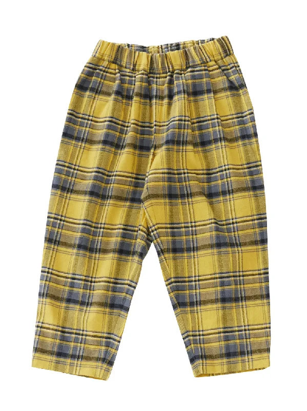 Wandering freely Yellow x Black Checked Trousers