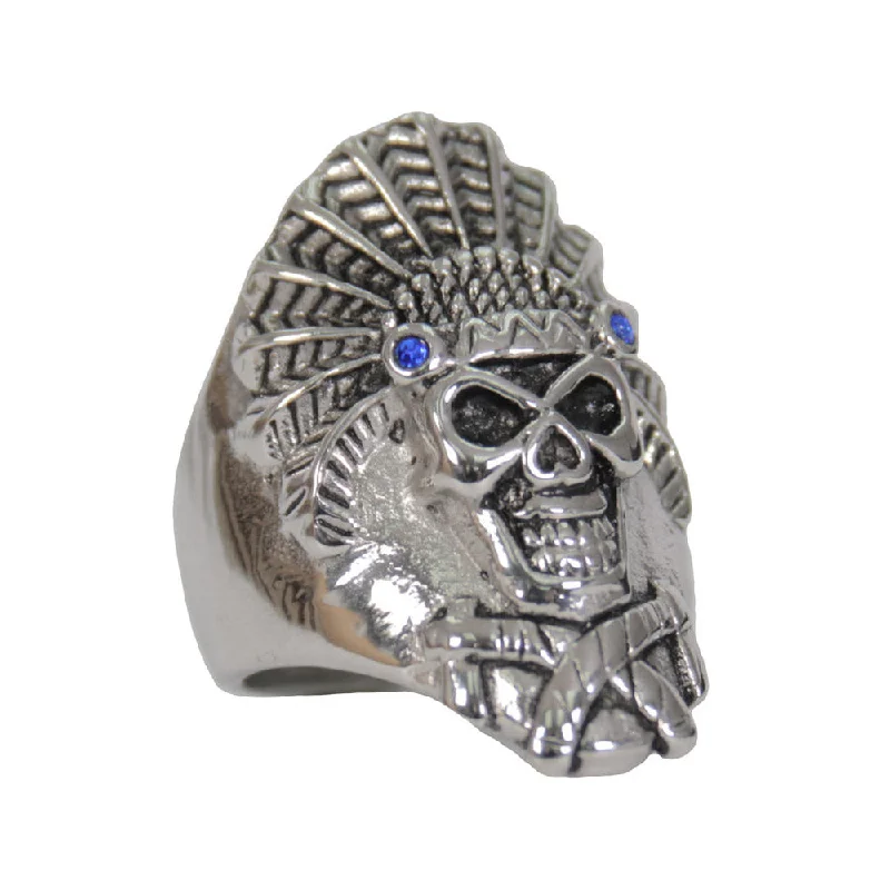 Casual Chic Outfits Hot Leathers JWR2221 Men's Silver 'Blue Stone Indian Headdress' Stainless Steel Ring