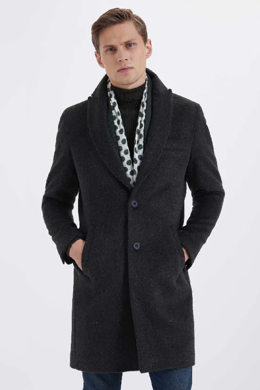 Fashion Style Slim Fit Cachet Khaki Wool Blend Overcoat