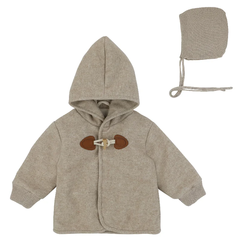 Practical Style coat wool jacket toggle with bonnet - oatmeal