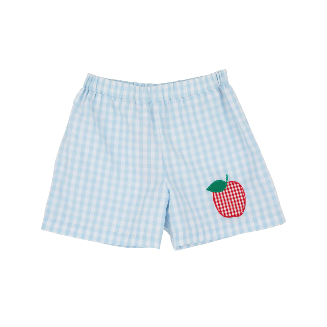 Ethnic Style Shelton Shorts Buckhead Blue Gingham With Apple Applique