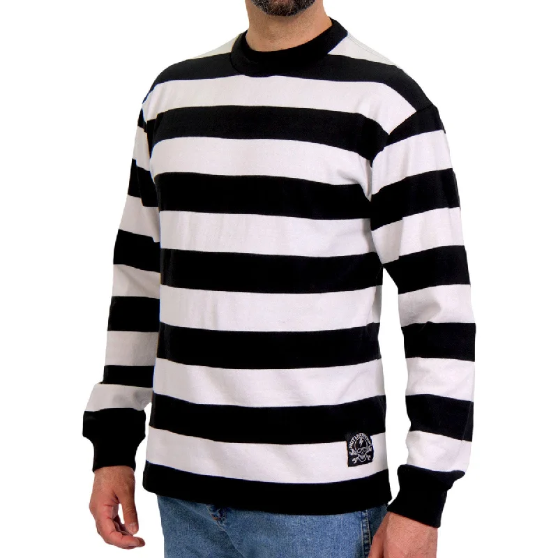 Relaxed Jackets Hot Leathers GMS6001 Men's Black and White Striped Long Sleeve Shirt