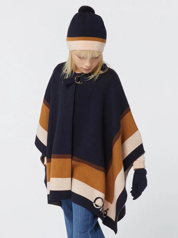 Effortless Looks Chloé Girls Knitted Cape in Navy