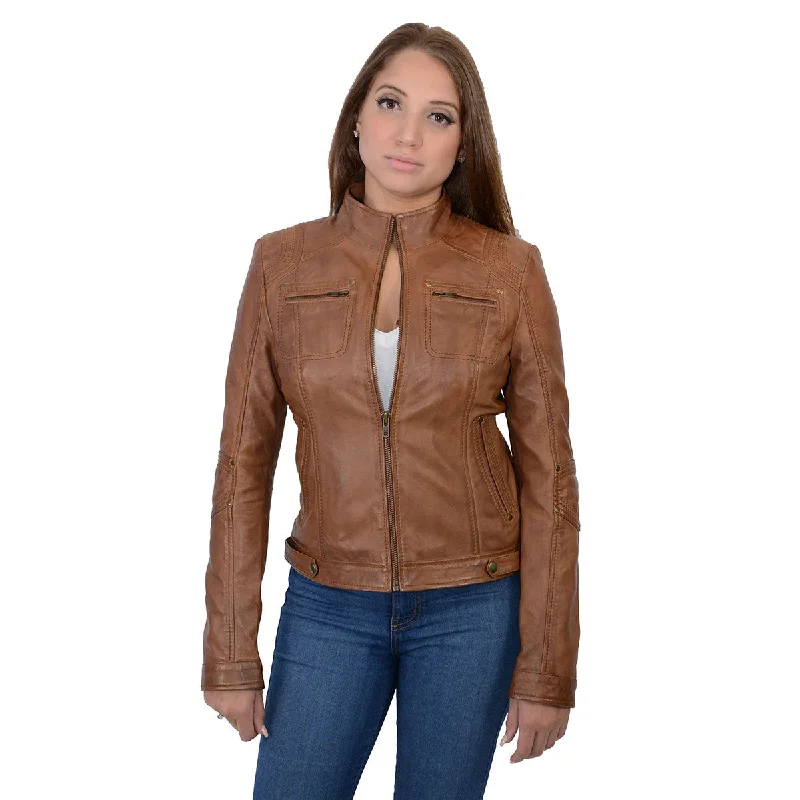 Cute Style Milwaukee Leather SFL2800 Women's Racer Whiskey Stand Up Collar Motorcycle Fashion Leather Jacket Cute Style Milwaukee Leather SFL2800 Women's Racer Whiskey Stand Up Collar Motorcycle Fashion Leather Jacket