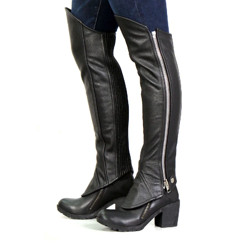 Cozy Knits Hot Leathers LCU1002 Women's Black Lambskin Leather Side Zip Leggings