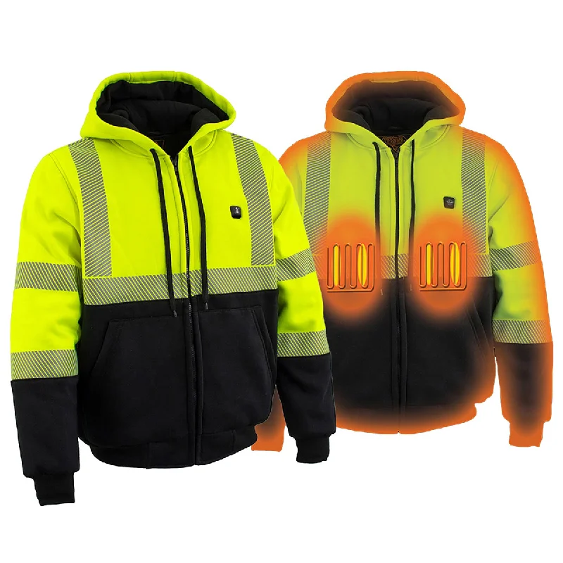 Bright Colors Nexgen Heat NXM1773SET Men's Heated High Visibility Work Hoodie, Neon Green Hi Vis Reflective Hoodie w/ Battery
