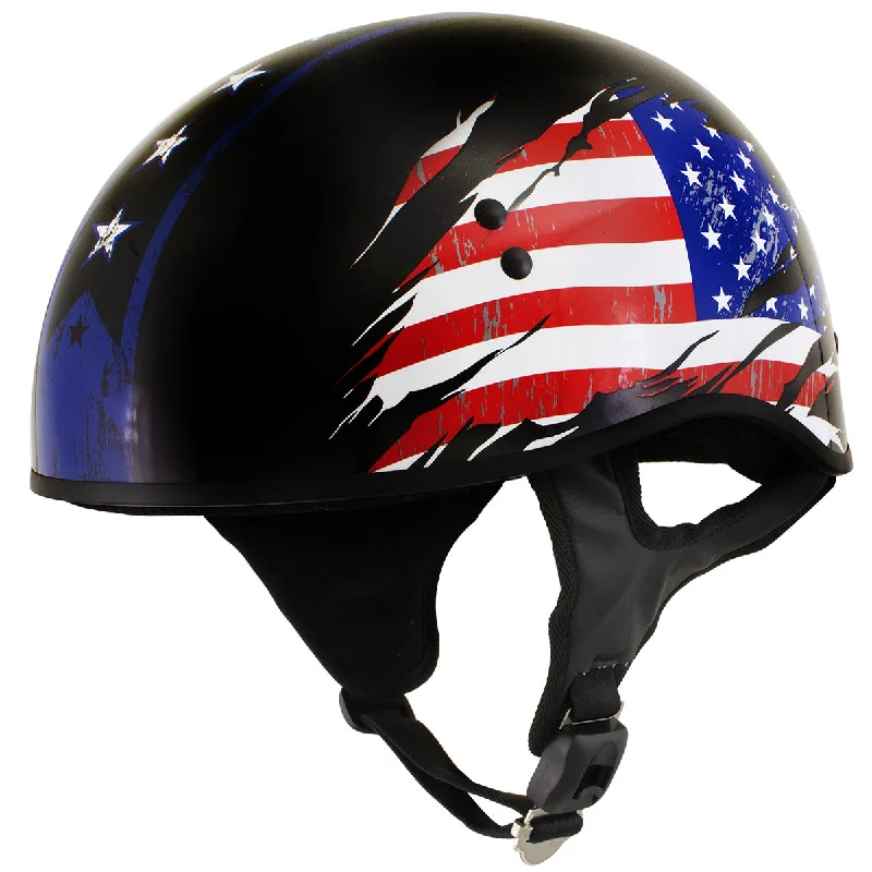 Fashionable Comfort Outlaw T68 'Stars and Stripes' Advanced DOT Black Glossy Motorcycle Skull Cap Half Helmet Fashionable Comfort Outlaw T68 'Stars and Stripes' Advanced DOT Black Glossy Motorcycle Skull Cap Half Helmet
