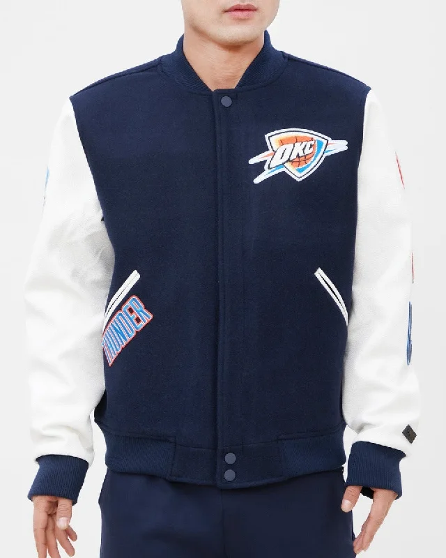 Youthful Style NBA OKLAHOMA CITY THUNDER CLASSIC WOOL MEN'S VARSITY JACKET (MIDNIGHT NAVY/WHITE)