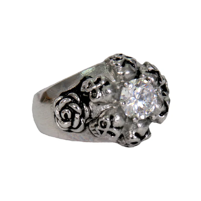 Comfy Layers Hot Leathers JWR1127 Women's Silver 'Six Skull and Roses' Stainless Steel Ring