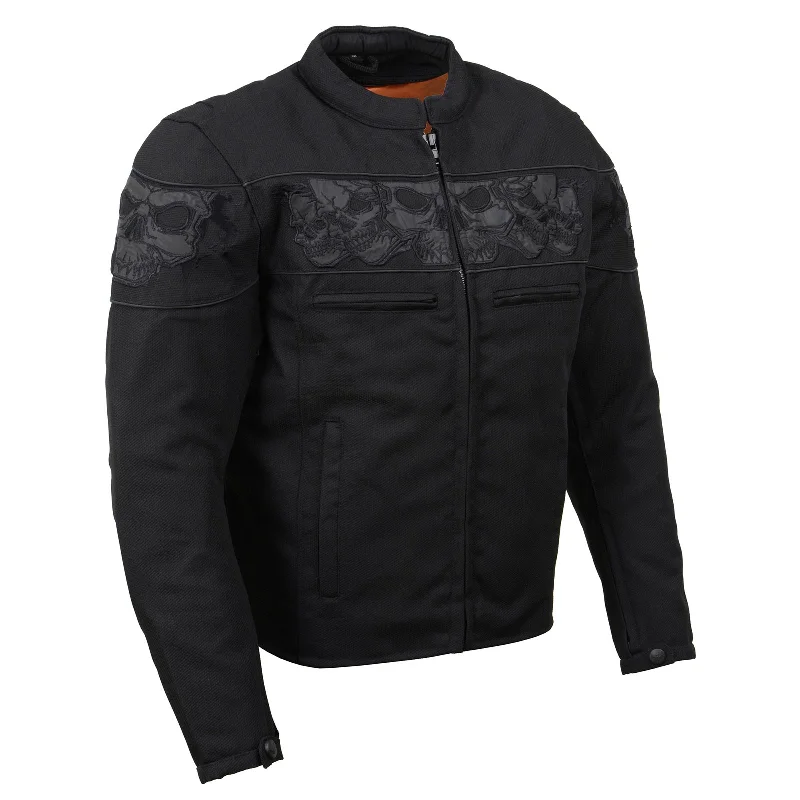 Warm Atmosphere Milwaukee Leather MPM1730 Black Padded Textile Motorcycle Jacket for Men w/ Reflective Skulls - All Season Motorcycle Jacket