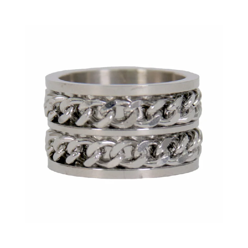 Elegant Dressing Hot Leathers JWR2143 Men's Silver 'Double Chain' Stainless Steel Ring