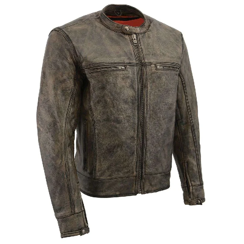 Stylish Wear Milwaukee Leather MLM1550 Men's Vented Black-Beige Distressed Leather Scooter Style Motorcycle Jacket w/ Liner
