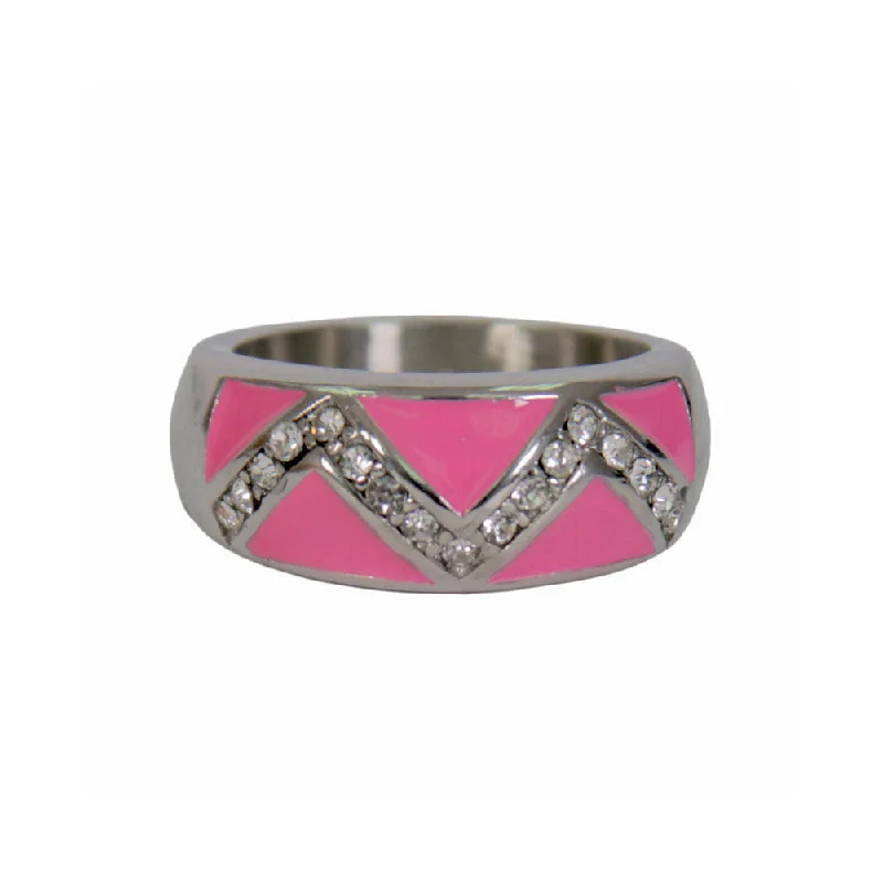 Weekend Comfort Hot Leathers JWR1122 Women's Pink 'Chevron' Stainless Steel Ring with Rhinestones