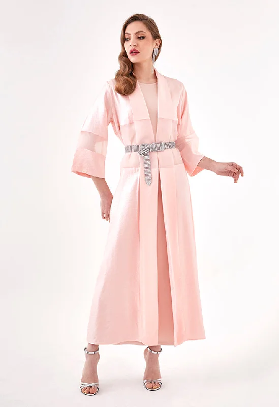 Trendy Wear Sheer Trim Belted Maxi Kimono