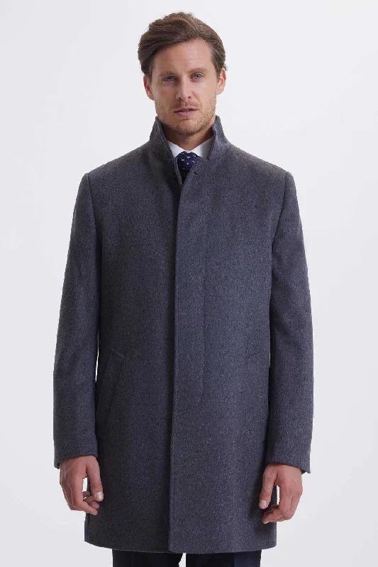 Girl Style Slim Fit Stand Collar Wool Gray Overcoat, Gray