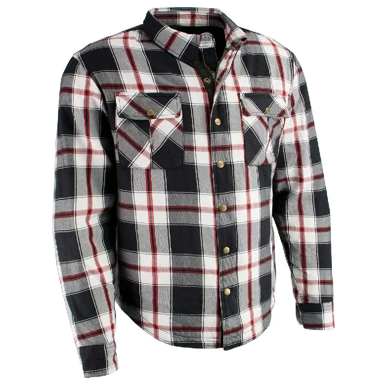 Nightclub Style Milwaukee Leather MPM1625 Men's Plaid Flannel Biker Shirt with CE Approved Armor - Reinforced w/ Aramid Fibers Nightclub Style Milwaukee Leather MPM1625 Men's Plaid Flannel Biker Shirt with CE Approved Armor - Reinforced w/ Aramid Fibers