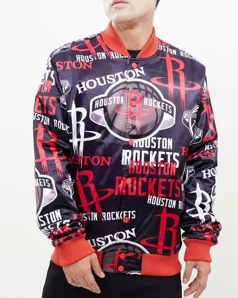 Elegant And Lazy NBA HOUSTON ROCKETS AOP MEN'S SATIN JACKET (BLACK)