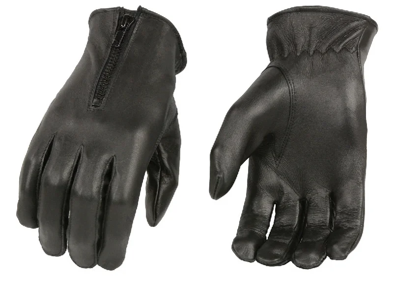 American Style M Boss Motorcycle Apparel BOS37536 Women's Black Unlined Leather Gloves with Zipper Closure
