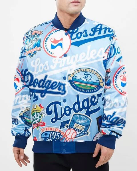 High-end Design MLB LOS ANGELES DODGERS AOP MEN'S SATIN JACKET (BLUE)