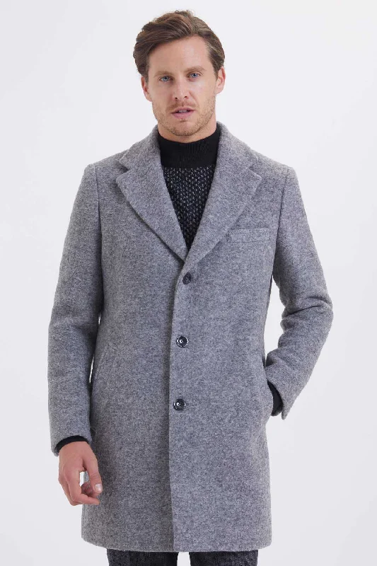 Personal Charm Slim Fit Notch Lapel Wool Gray Overcoat, Gray D.