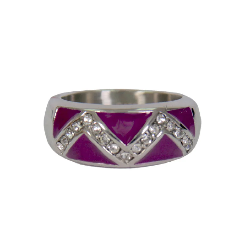 Trendy Dresses Hot Leathers JWR1123 Women's Purple 'Chevron' Stainless Steel Ring with Rhinestones