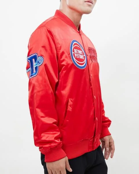 Designer Style NBA DETROIT PISTONS CHEST HIT MEN'SLOGO SATIN JACKET (RED)