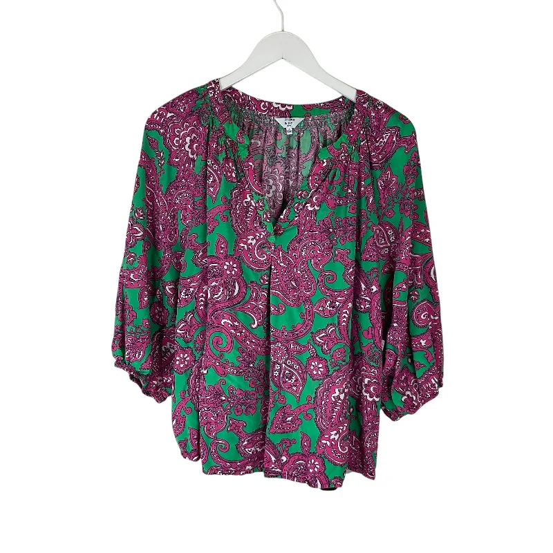 Sports Fashion Top Long Sleeve By Crown And Ivy In Green & Pink, Size: 2x