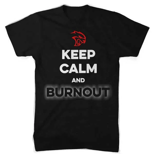 Soft Textures Mens Dodge SRT Hellcat “Keep Calm and Burnout” T-shirt (Black)