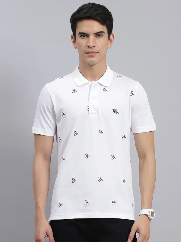 All-Day Wear Men White Printed Cotton Blend T-Shirt