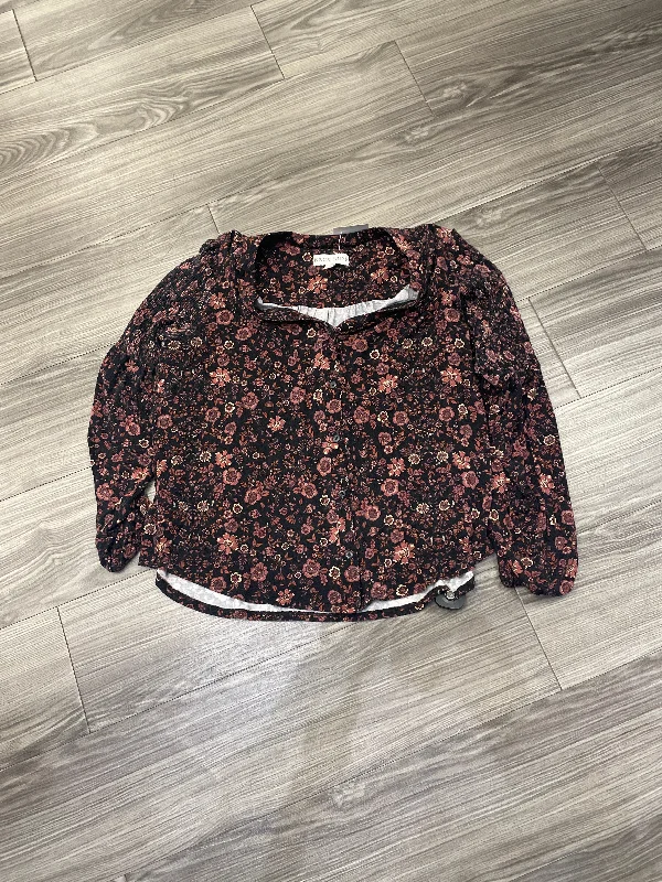 Comfortable Lounge Wear Top Long Sleeve By Knox Rose In Floral Print, Size: L