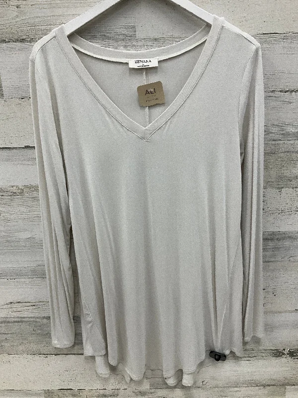 Elegant And Noble Top Long Sleeve By Zenana Outfitters In Ivory, Size: L