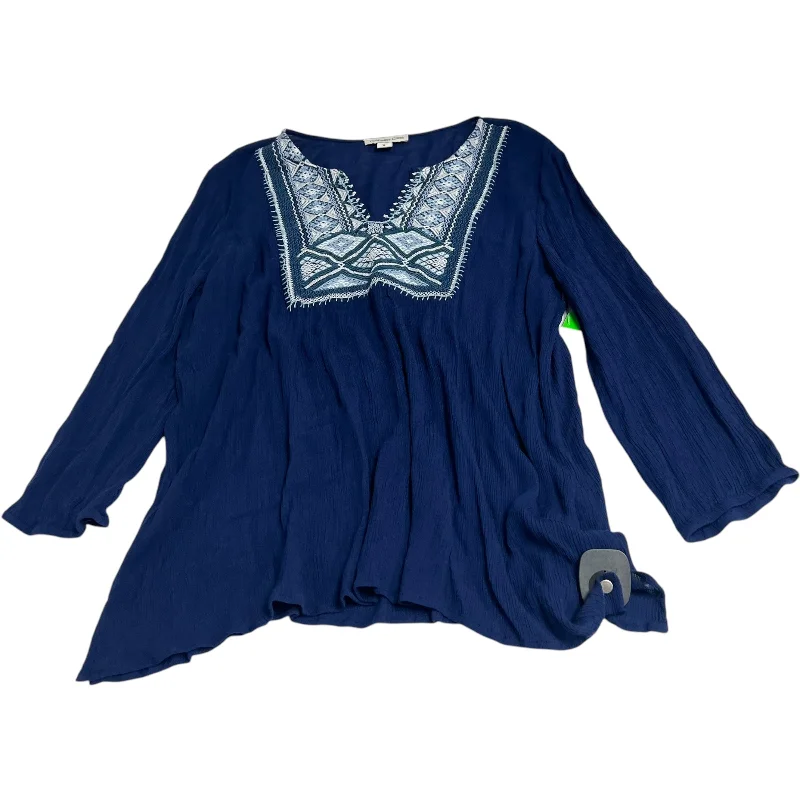 Fashion Style Top Long Sleeve By Coldwater Creek In Blue & White, Size: Xl