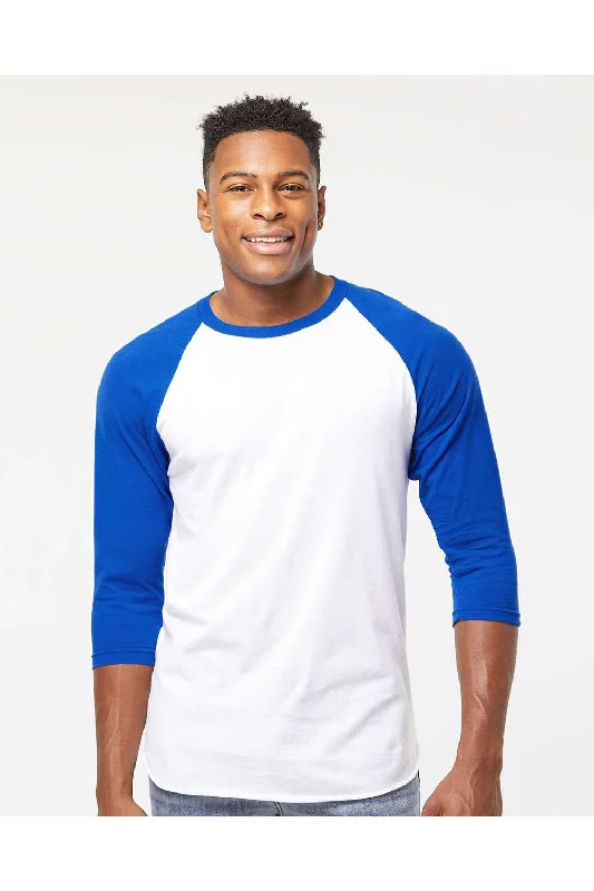 Mid-length Style Tultex Mens Fine Jersey Raglan 3/4 Sleeve Crewneck T-Shirt - White/Royal Blue