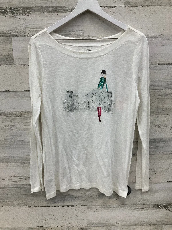 Party Wear Top Long Sleeve By Loft In White, Size: L