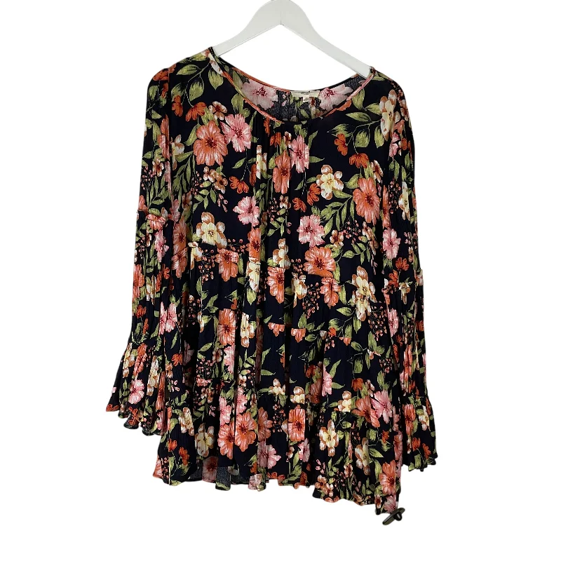 Exquisite Embroidery Top Long Sleeve By Easel In Floral Print, Size: 1x