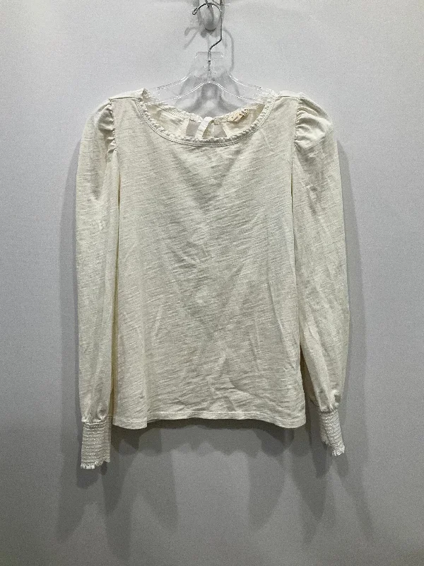 Designer Style Top Long Sleeve By Nation In White, Size: M