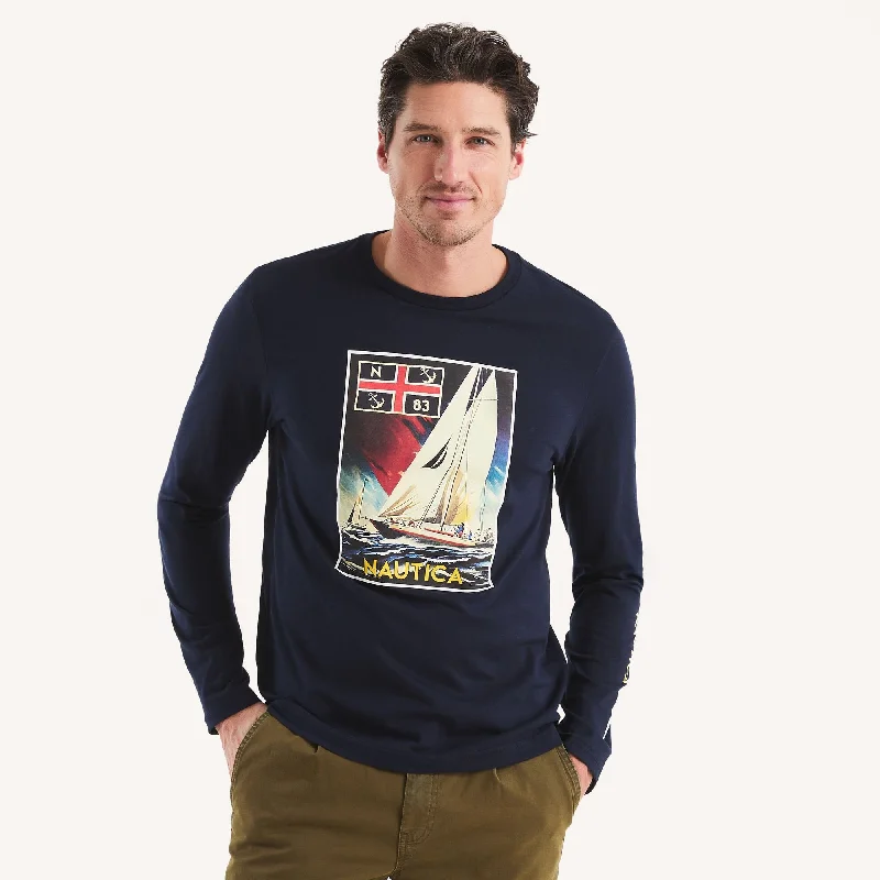 Single-shoulder Neck Design Nautica Mens Graphic Long-Sleeve T-Shirt